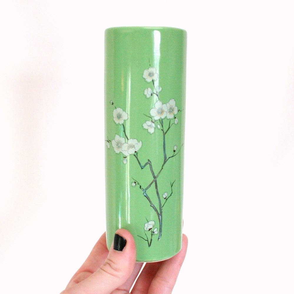 Vintage Green McCoy Pottery Vase with Floral Design